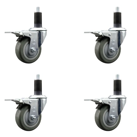 Service Caster 3.5'' Gray Poly Swivel 1-1/4'' Expanding Stem Caster Set 2 Total Lock Brakes, 4PK SCC-EXTTL20S3514-PPUB-2-S-2-114